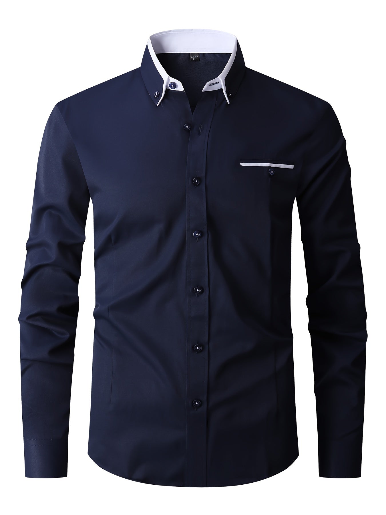 Men's Contrast Collar Design Lapel Collar Design Dress Shirts, Long Sleeve Casual Button Up Shirt For Formal Occasions