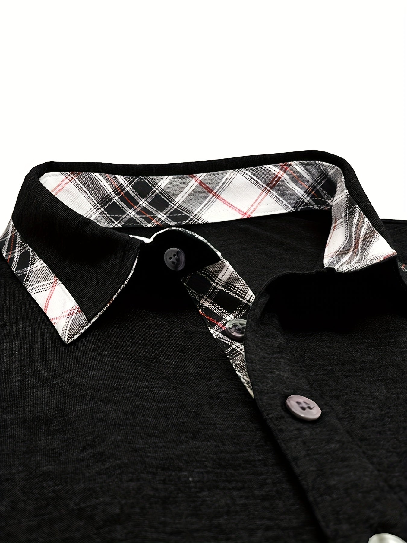 Men'S Plus Size Short Sleeve Polo Shirt with Plaid Collar and Button Details - Casual Summer Style, Regular Fit, Slight Stretch Fabric, Plus Size Shirts, PLUS SIZE