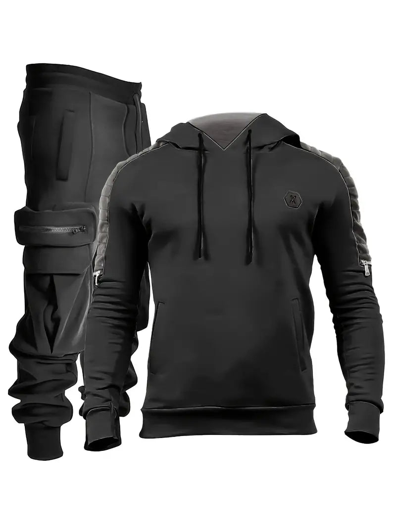 Polyester Knit Hooded Zip Long Sleeve 2-Piece Hoodie