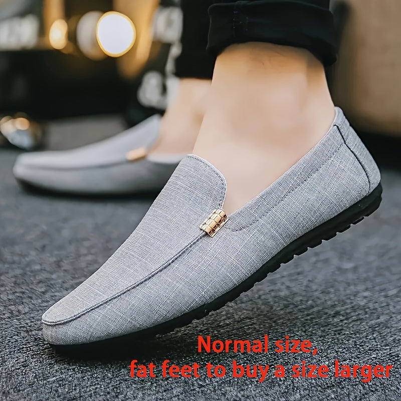 Men's Solid Canvas Loafers, Casual Comfy Slip On Shoes Flat Shoes For Men's Outdoor Footwear