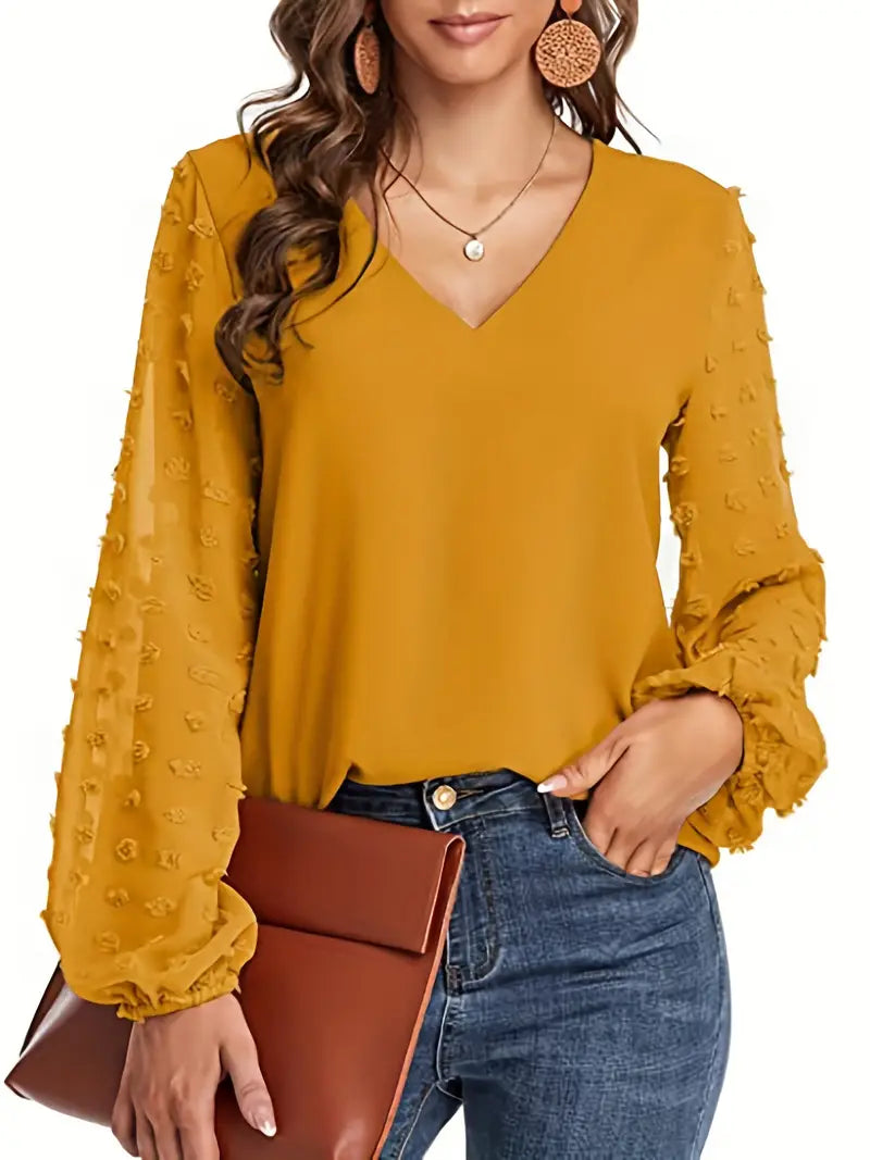 Solid Polyester Sweater Swiss Dot Sleeve