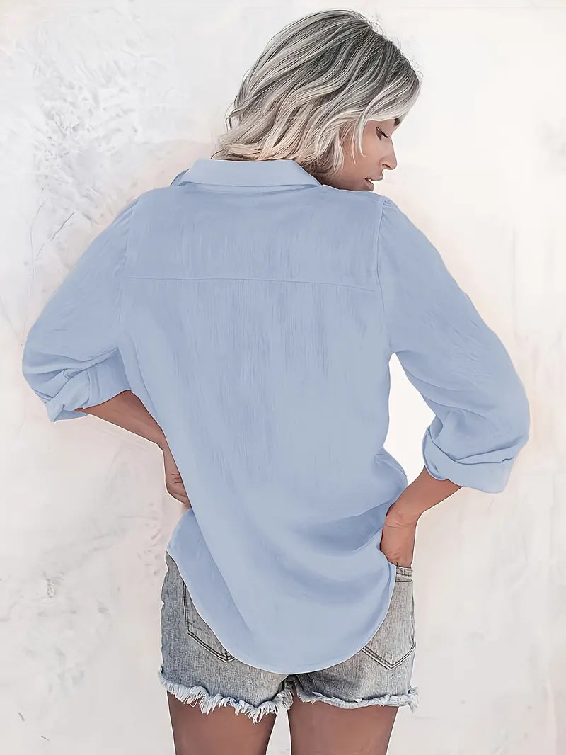 Solid Polyester Blouse Long