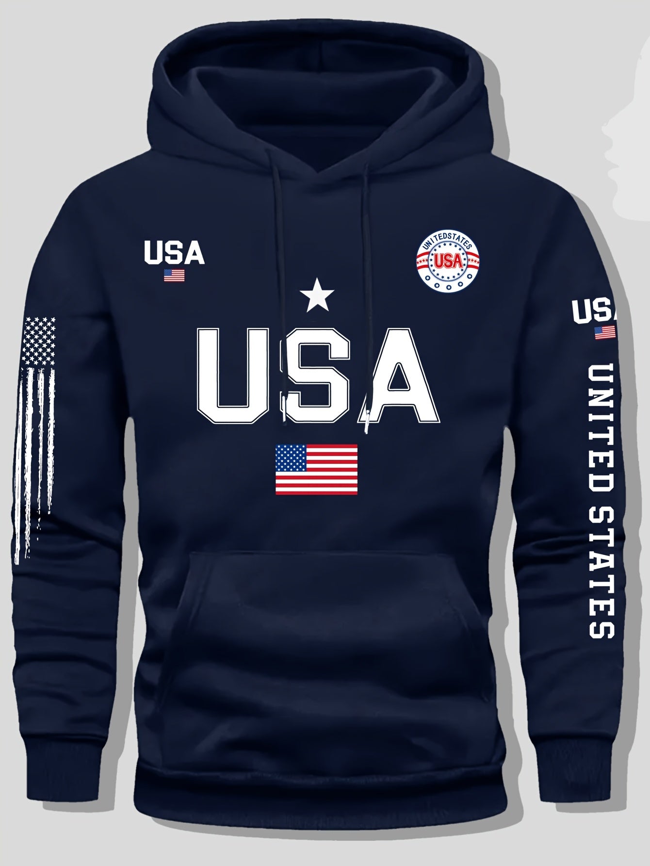 Men'S Fleece Hoodie with USA Flag Pattern, Unisex Casual Pullover with 'United States' Lettering, Suitable for Students And Couples, Stylish Sweatshirt for Autumn And Winter, 2025 Spring Pullover Sports Hoodie, Knit