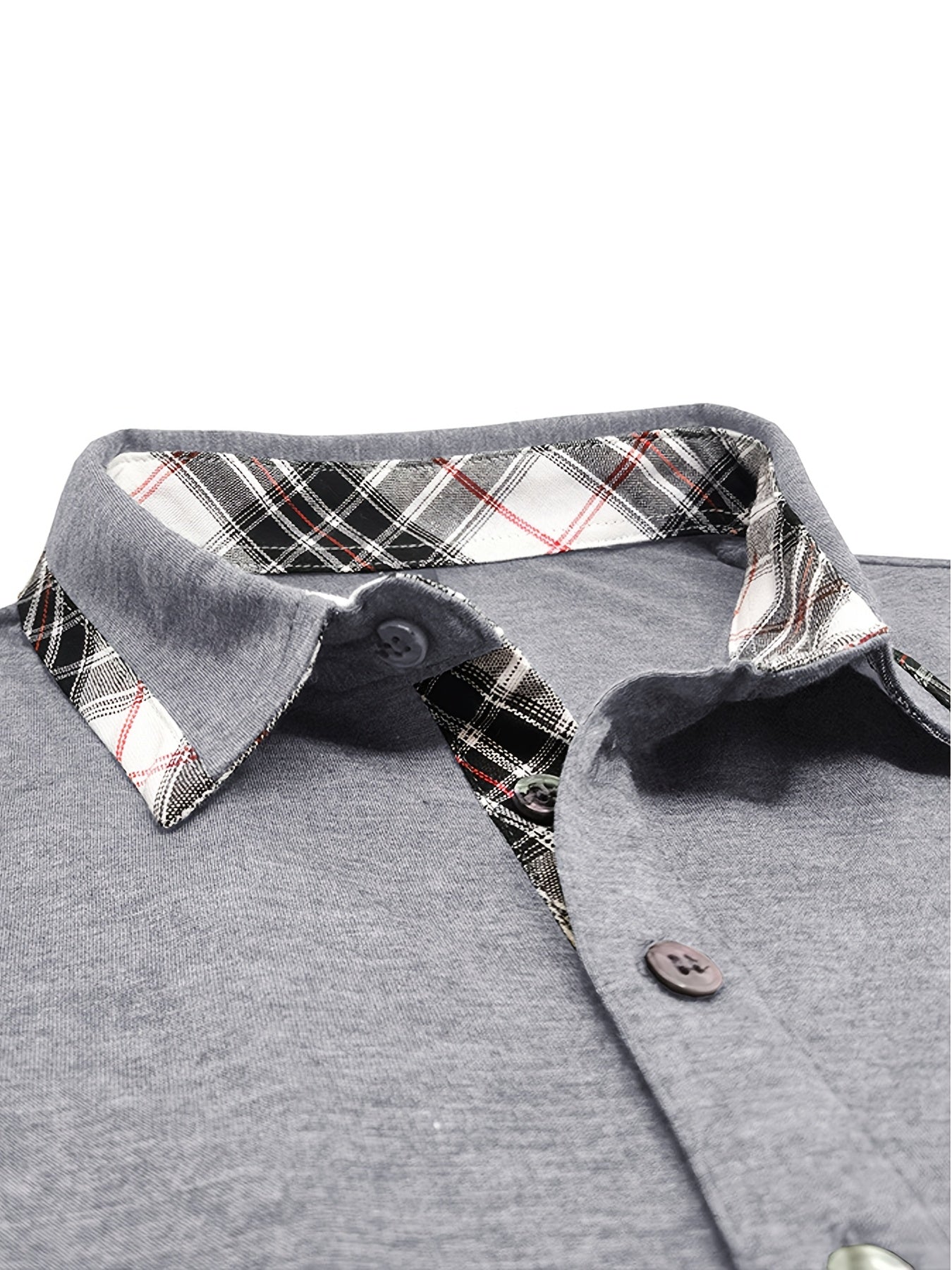 Men'S Plus Size Short Sleeve Polo Shirt with Plaid Collar and Button Details - Casual Summer Style, Regular Fit, Slight Stretch Fabric, Plus Size Shirts, PLUS SIZE