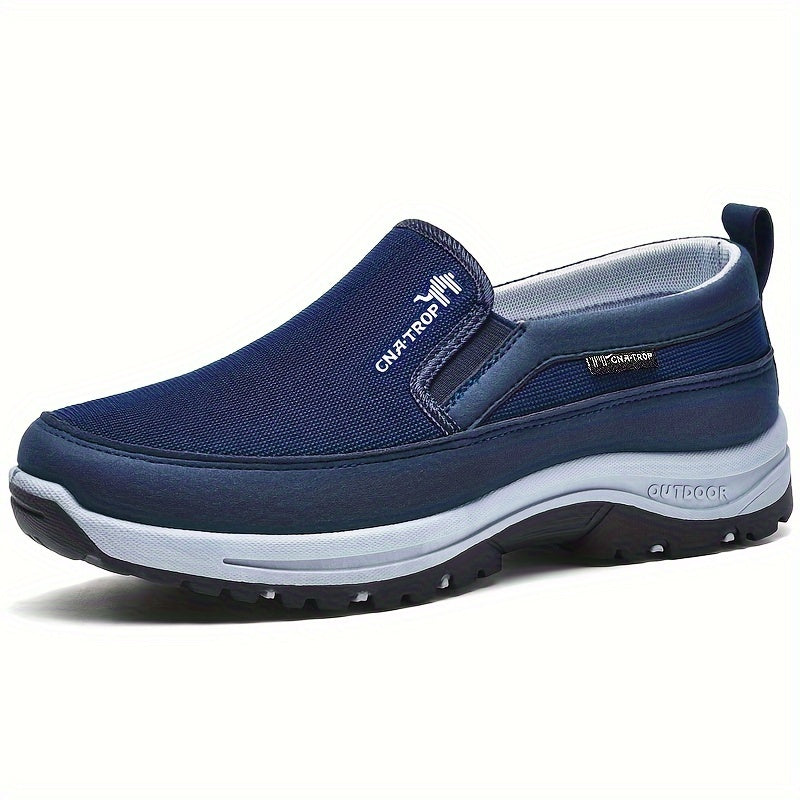 PLUS SIZE Men's Knit Breathable Loafer Shoes, Comfy Non Slip Solid Slip On Sneakers For Men's Outdoor Activities