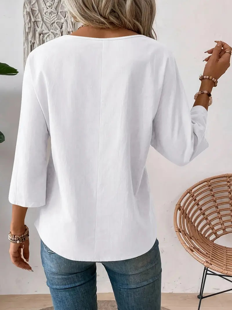 Solid Polyester Blouse Solid Color Adjustable