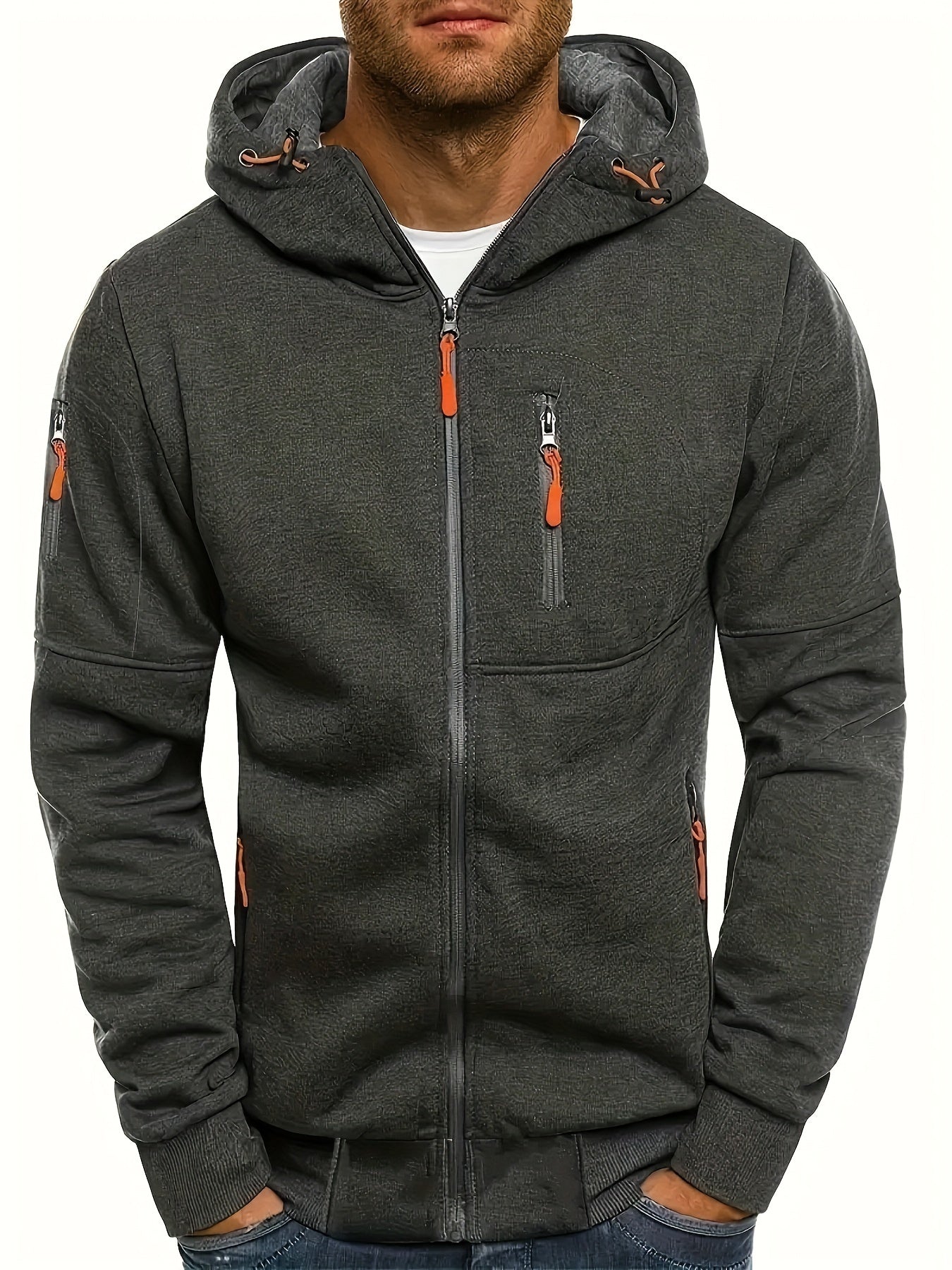 Men'S Heavyweight Hooded Jacket - Full-Zip Front Closure, Hooded Sportswear Coat for Gym, Running, Casual Outfits - Machine Washable Outerwear for Fall/Winter - Available in Black/Gray/Blue/Red/ - Ideal for Everyday & Formal Events,
