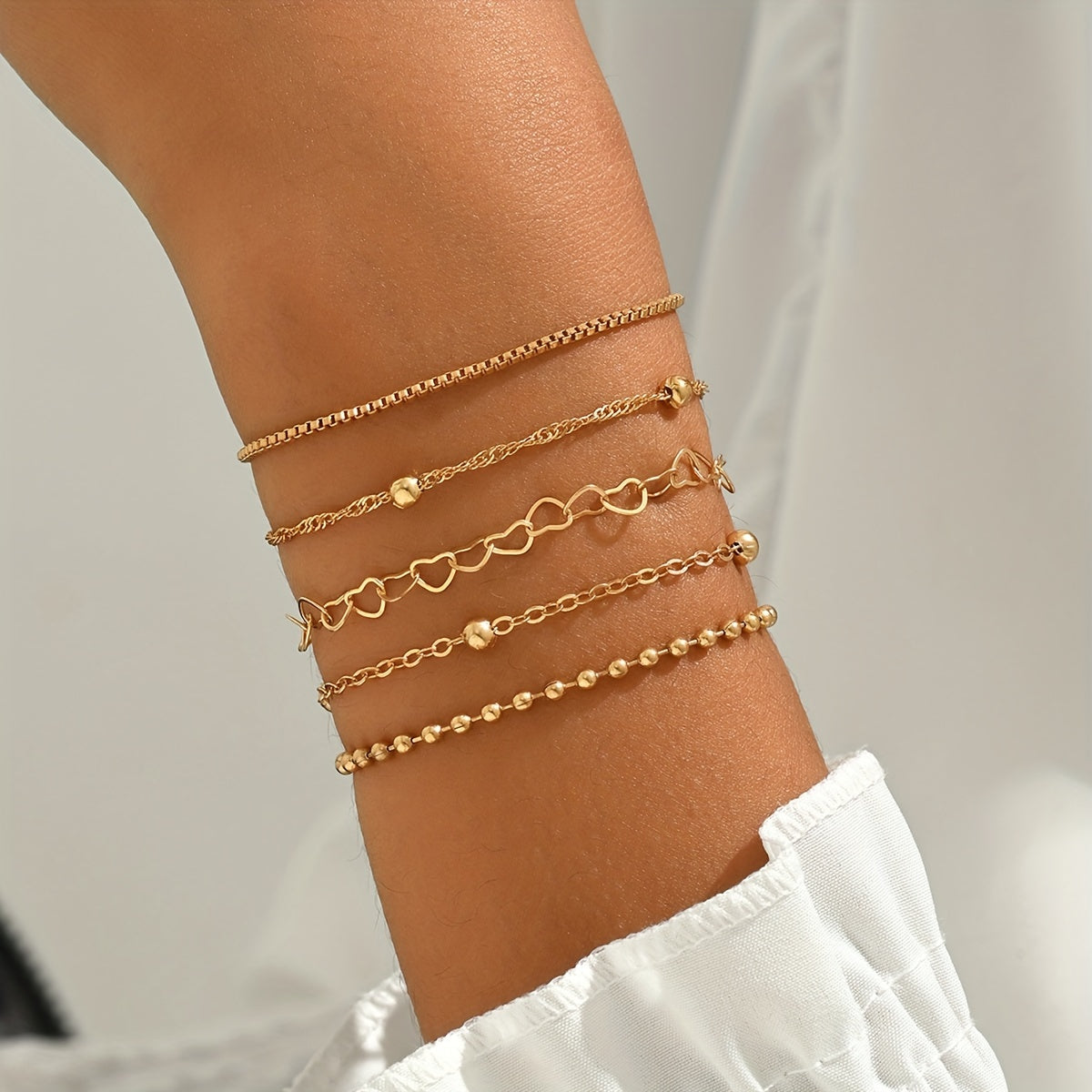 Vintage 5-Piece Necklace & Bracelet Set with Polished finish