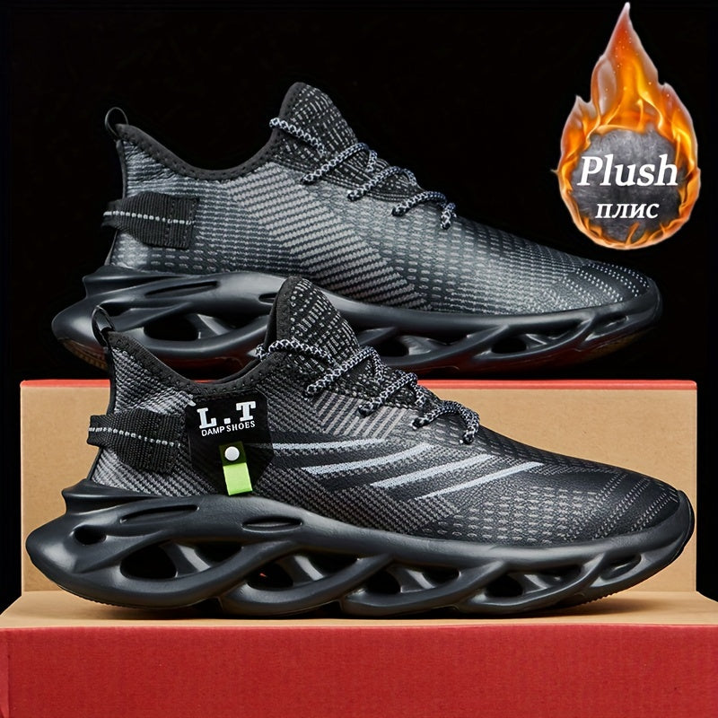 Men'S Fashion Sneakers, Casual Athletic Shoes with Striped Pattern, Round Toe, Lace-Up Closure, Fabric Upper, MD Sole, All-Season Sports Footwear