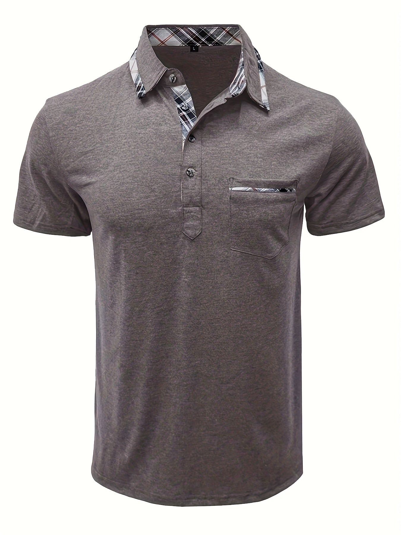 Men'S Plus Size Short Sleeve Polo Shirt with Plaid Collar and Button Details - Casual Summer Style, Regular Fit, Slight Stretch Fabric, Plus Size Shirts, PLUS SIZE