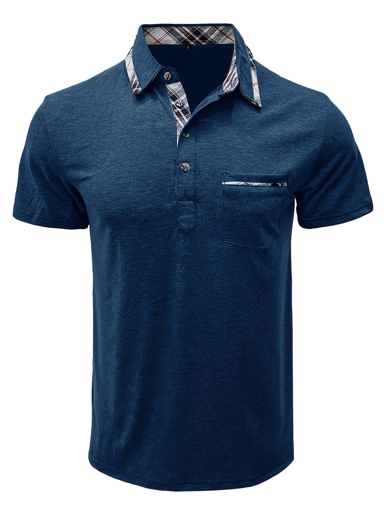 Men'S Plus Size Short Sleeve Polo Shirt with Plaid Collar and Button Details - Casual Summer Style, Regular Fit, Slight Stretch Fabric, Plus Size Shirts, PLUS SIZE