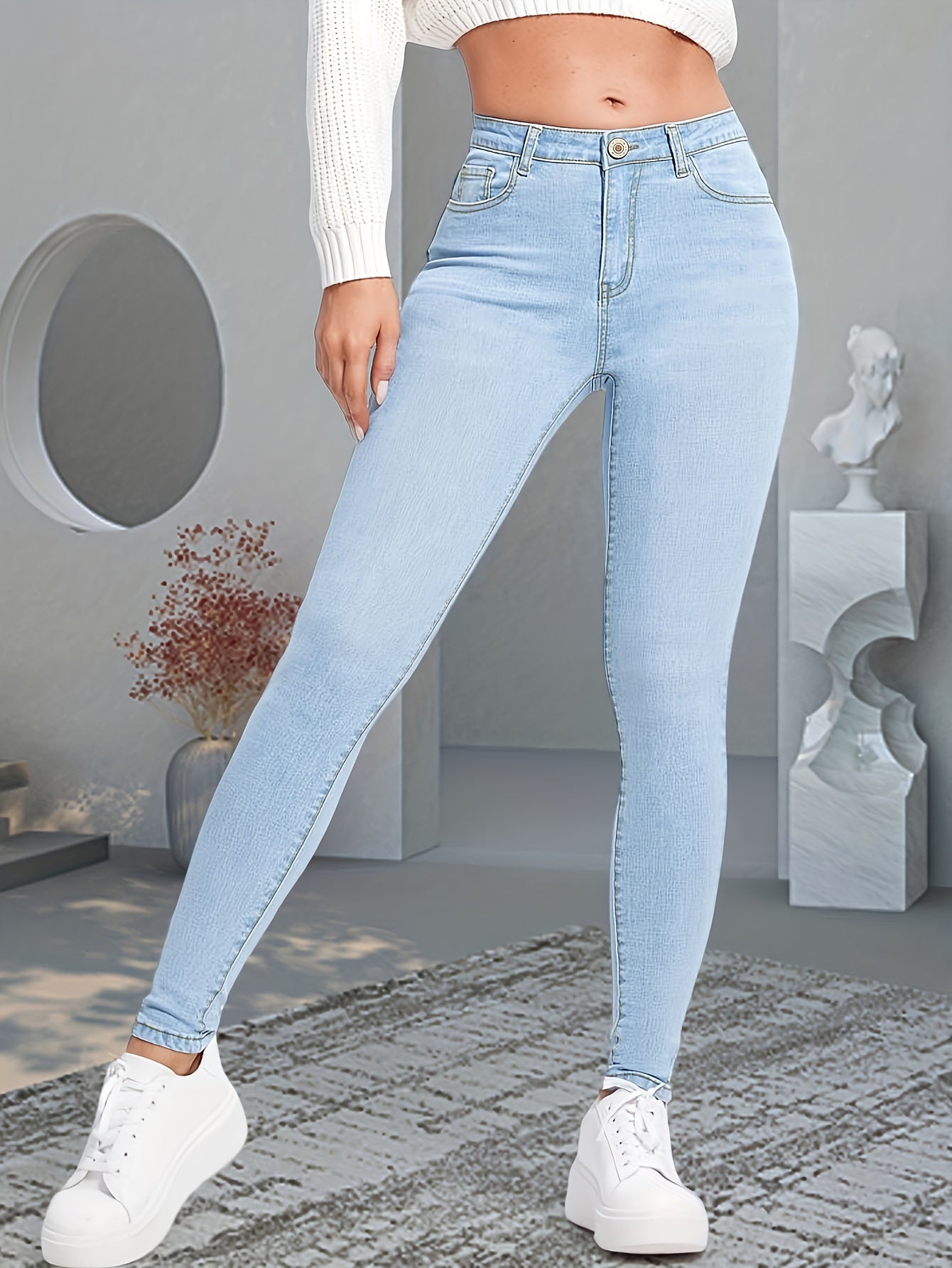 Timeless Blue Cotton Pants with Zip