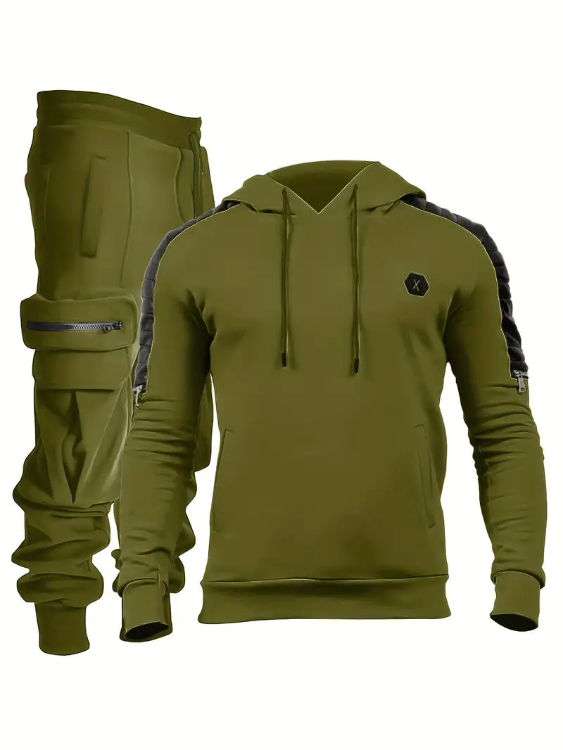 Polyester Knit Hooded Zip Long Sleeve 2-Piece Hoodie