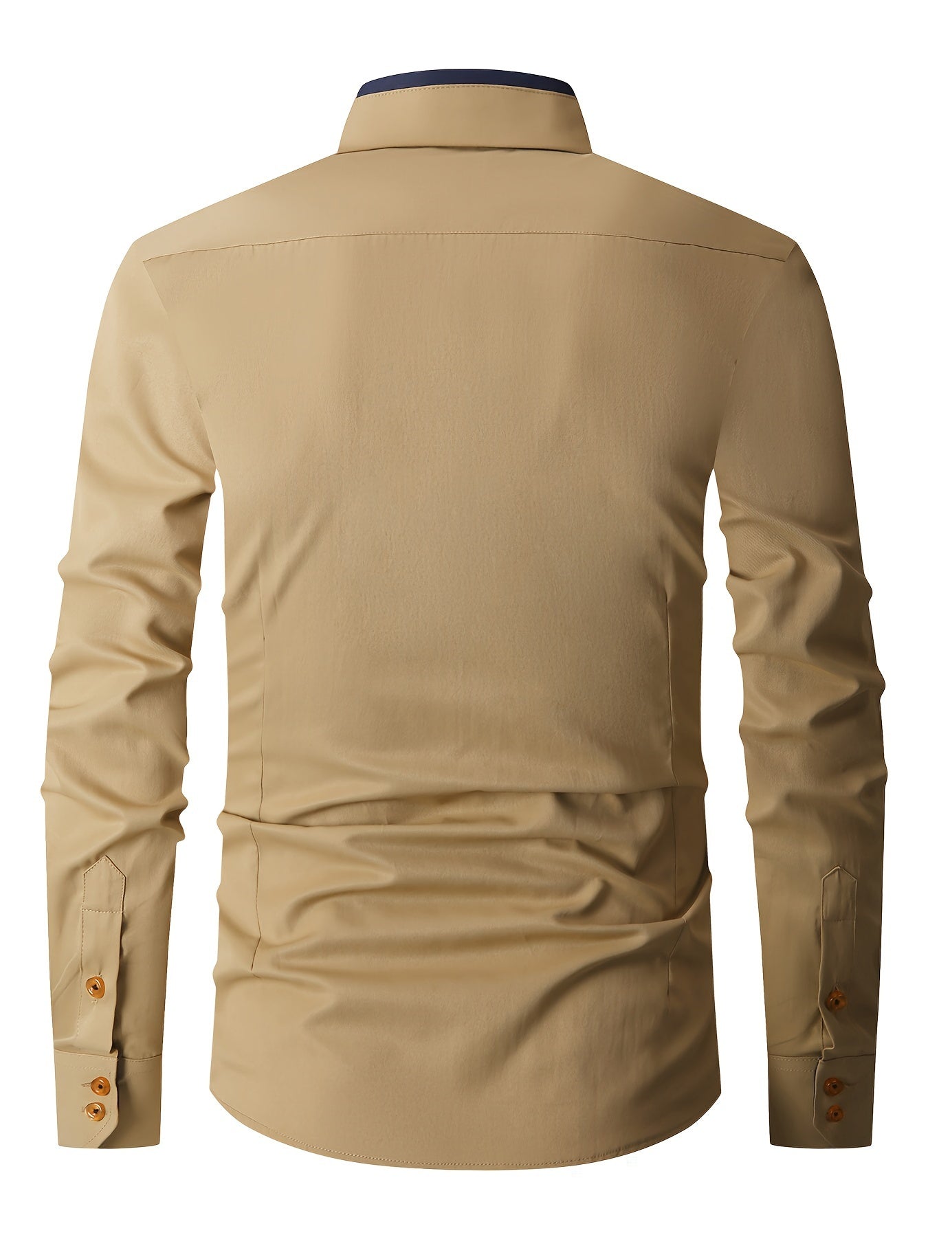 Men's Contrast Collar Design Lapel Collar Design Dress Shirts, Long Sleeve Casual Button Up Shirt For Formal Occasions