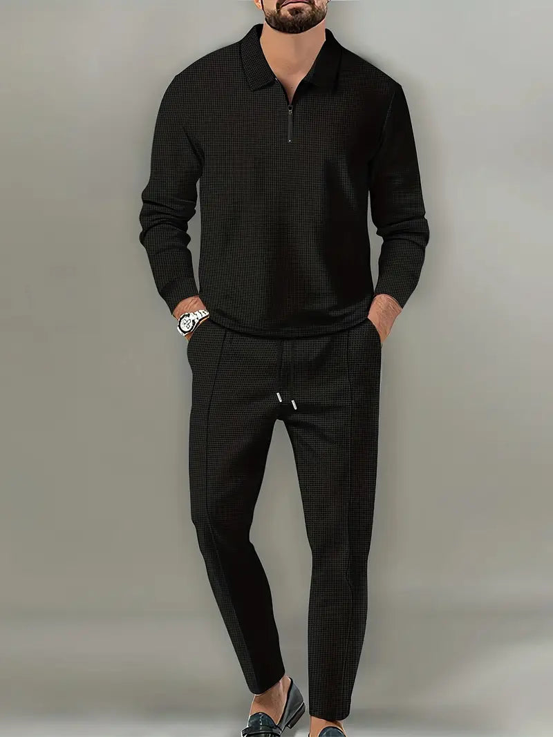 Polyester Knit Zip Long Sleeve 2-Piece Shirt