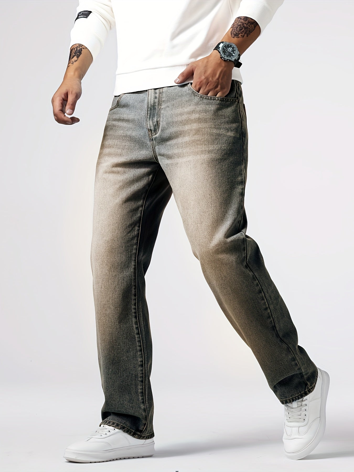 Men's Light Blue Relaxed Fit Jeans - Casual Straight-Leg Machine-Washable Denim Pants for Casual Attire, All-Season Comfort & Versatile Style