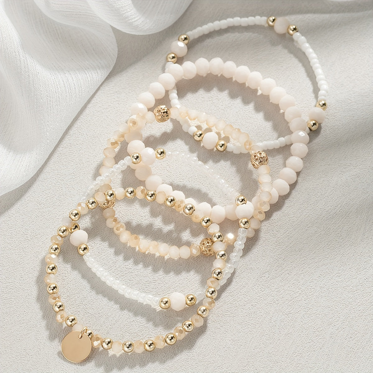 Boho 5-Piece Bracelet Set with Pearl-inspired
