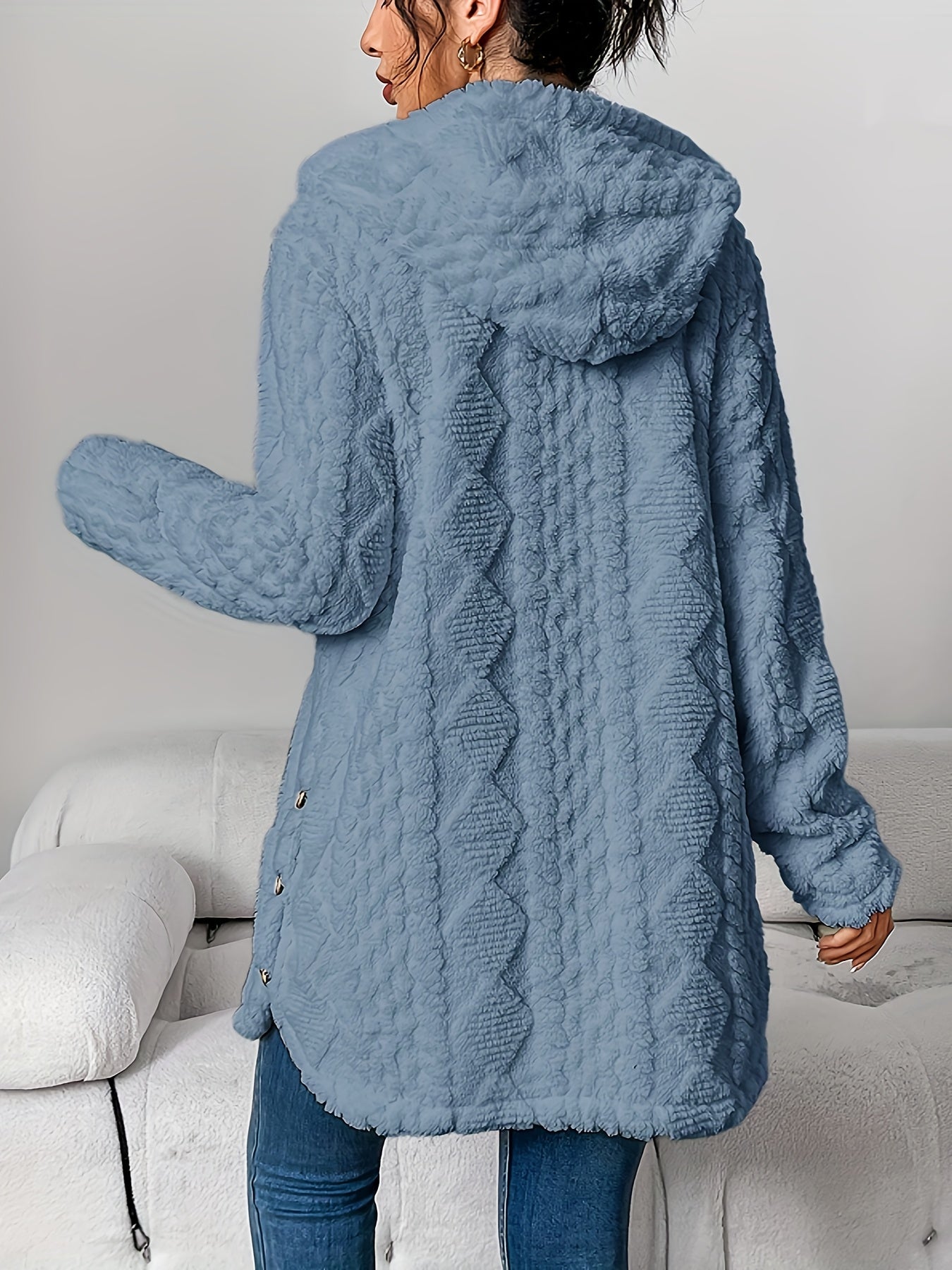Autumn-Winter Warm Fashion Jacquard Plush Hooded Cardigan Coat