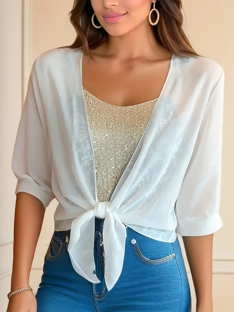 Solid Polyester Blouse Solid Color Tie