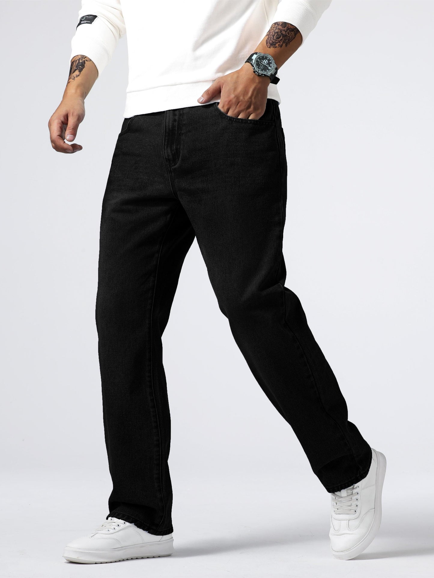 Men's Light Blue Relaxed Fit Jeans - Casual Straight-Leg Machine-Washable Denim Pants for Casual Attire, All-Season Comfort & Versatile Style