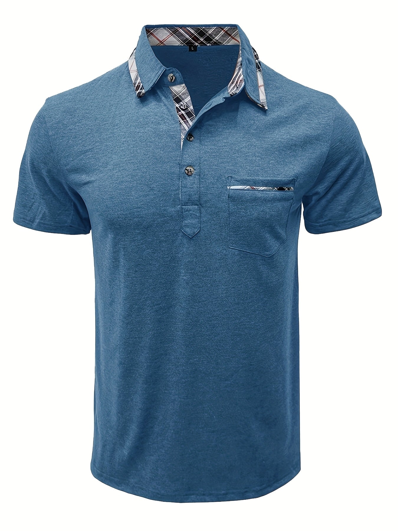 Men'S Plus Size Short Sleeve Polo Shirt with Plaid Collar and Button Details - Casual Summer Style, Regular Fit, Slight Stretch Fabric, Plus Size Shirts, PLUS SIZE