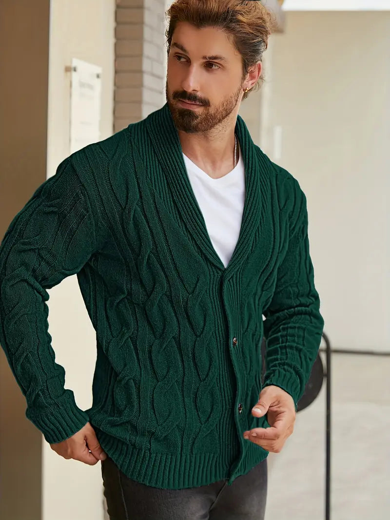 Polyester Knit Button-Up Long Sleeve Sweater