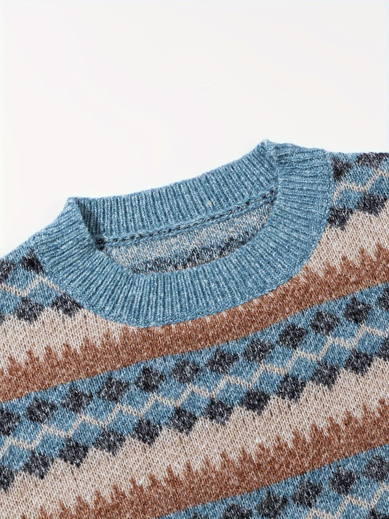 Men's Casual Color-Block Geometric Knit Sweater - Loose Fit Ribbed Detail Pullover, Machine Washable Autumn Winter Warm Crewneck Sweater for Casual Attire, Knitted Sweater, Durable Winter Wear