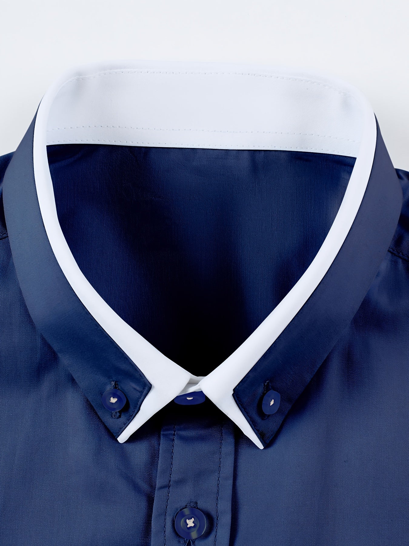 Men's Contrast Collar Design Lapel Collar Design Dress Shirts, Long Sleeve Casual Button Up Shirt For Formal Occasions