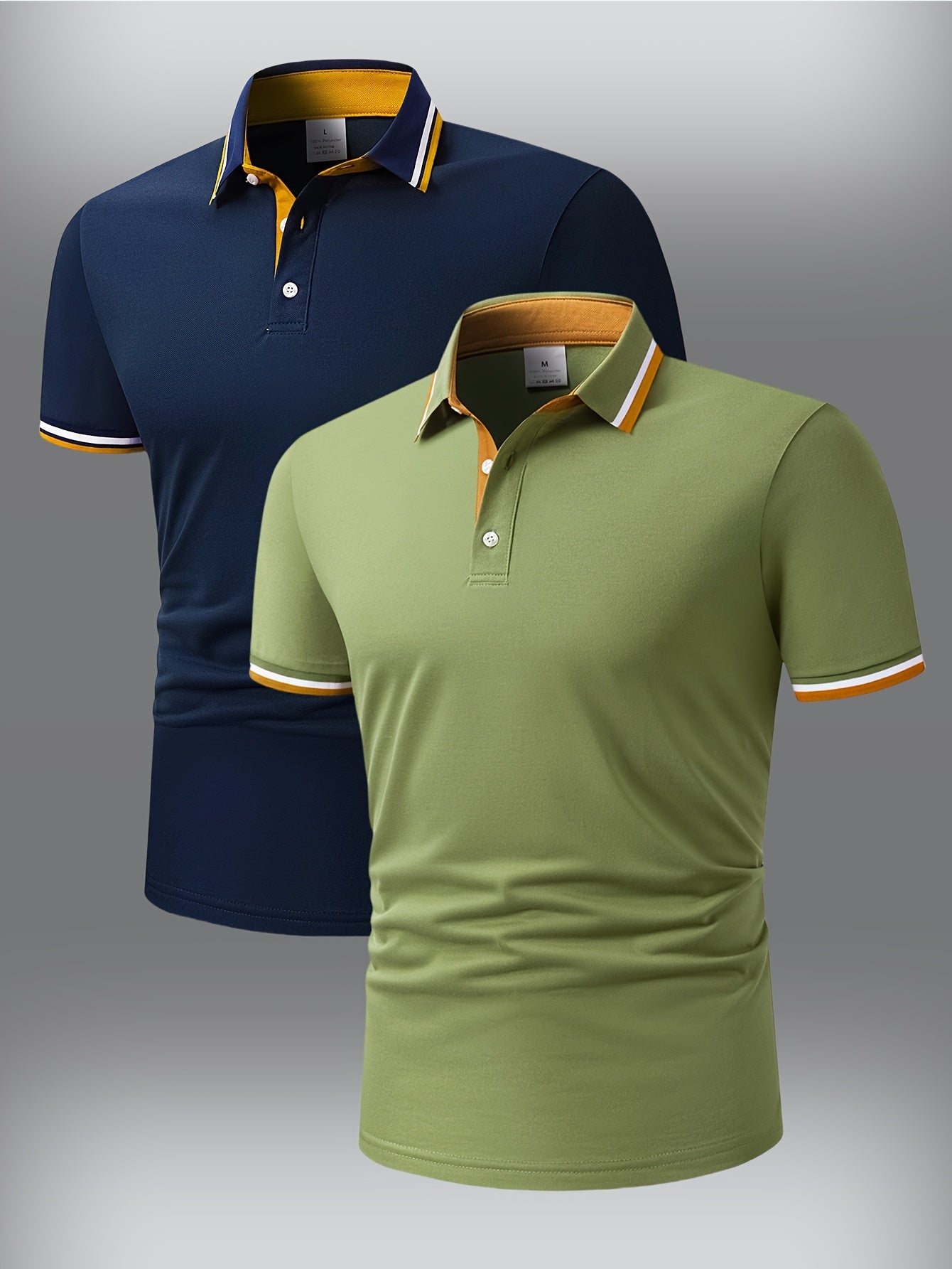 2pcs Men's Short-Sleeve Shirts with Contrast Collars - Lightweight Polyester, Pastel Blue & Pink, Turn- Collar, Button Closure, Regular Fit, Casual & Business-Casual Wear, Ideal for Summer or Gifting, Short Sleeve Tops