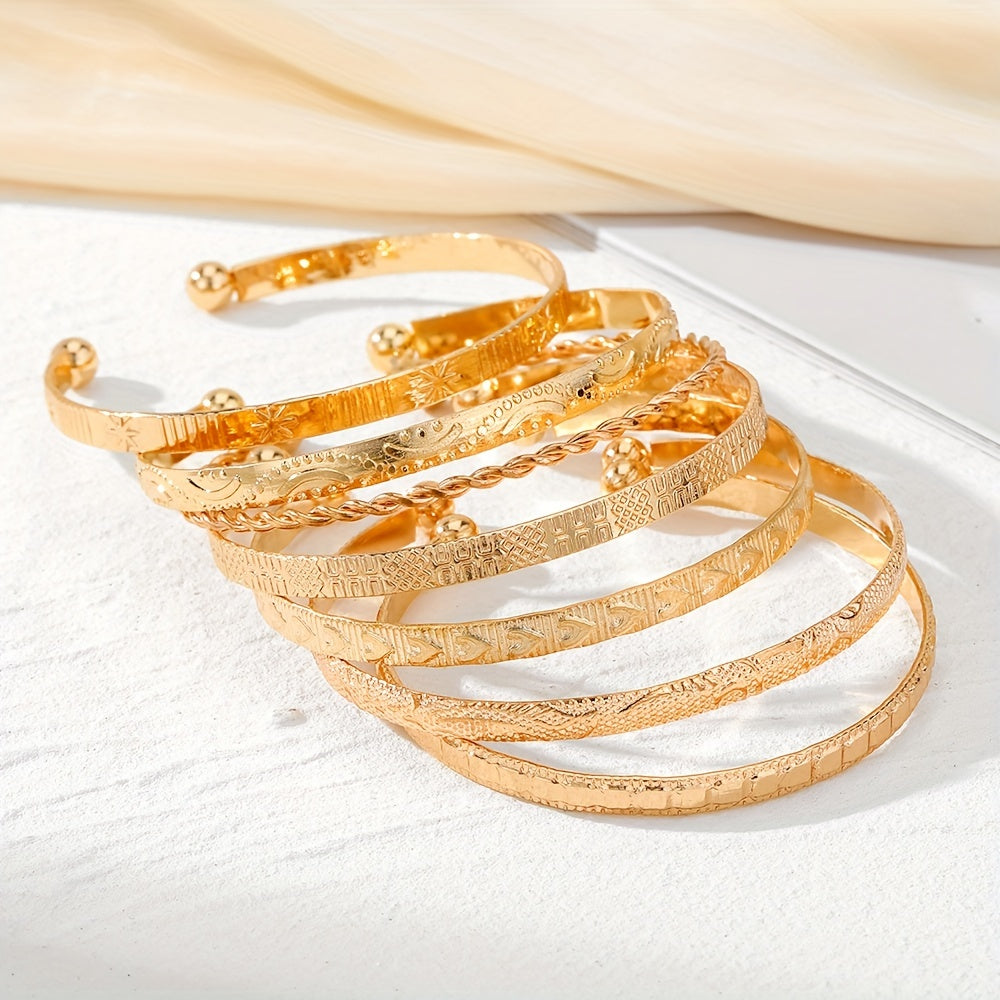 Modern 7-Piece Bracelet Set with Gold-tone