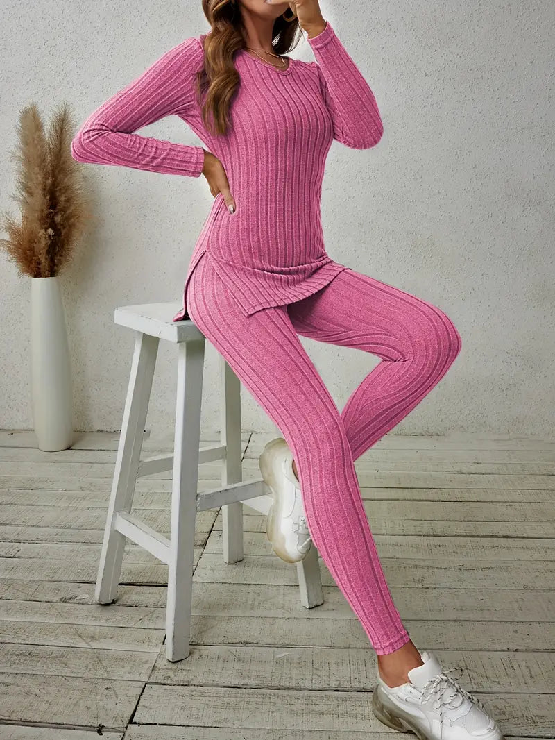 Solid Knit Sweater 2-Piece Set Chic Spring Autumn