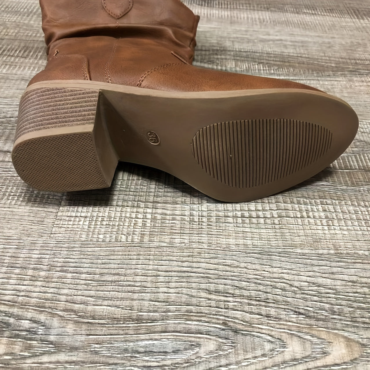 Timeless Tan Vegan Leather Block Heel Boots with Block Heel