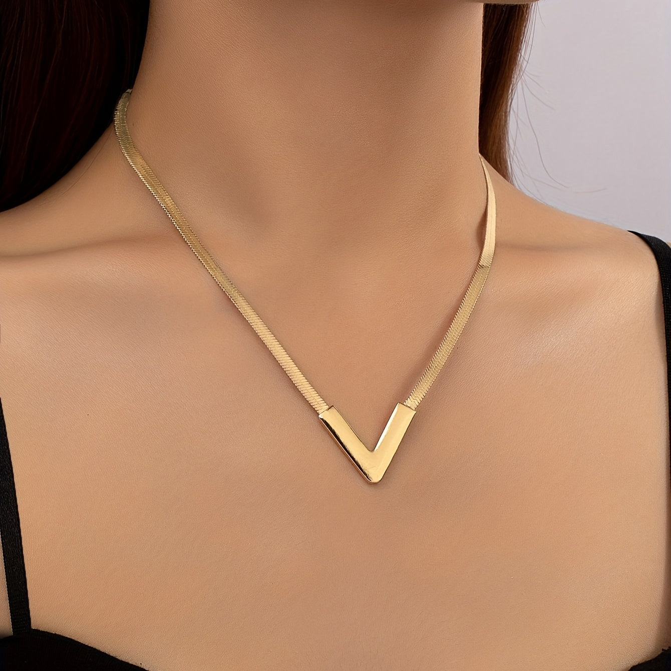 Modern Necklace with Gold-tone