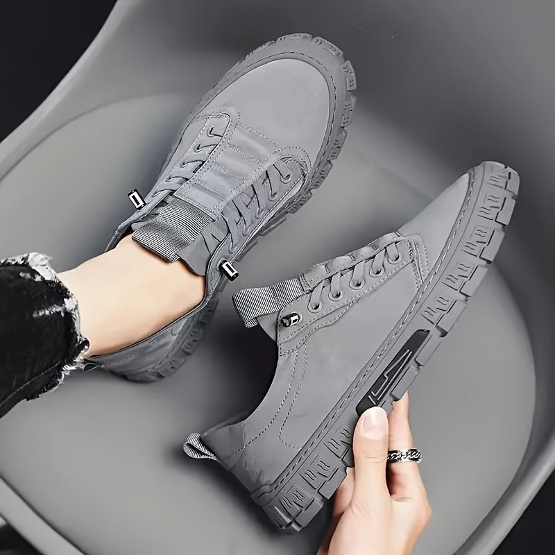 Men's Solid Casual Skate Shoes With Canvas Uppers, Breathable Non Slip Lace-up Versatile Shoes For Outdoor Casual, Men's Street Style Footwear