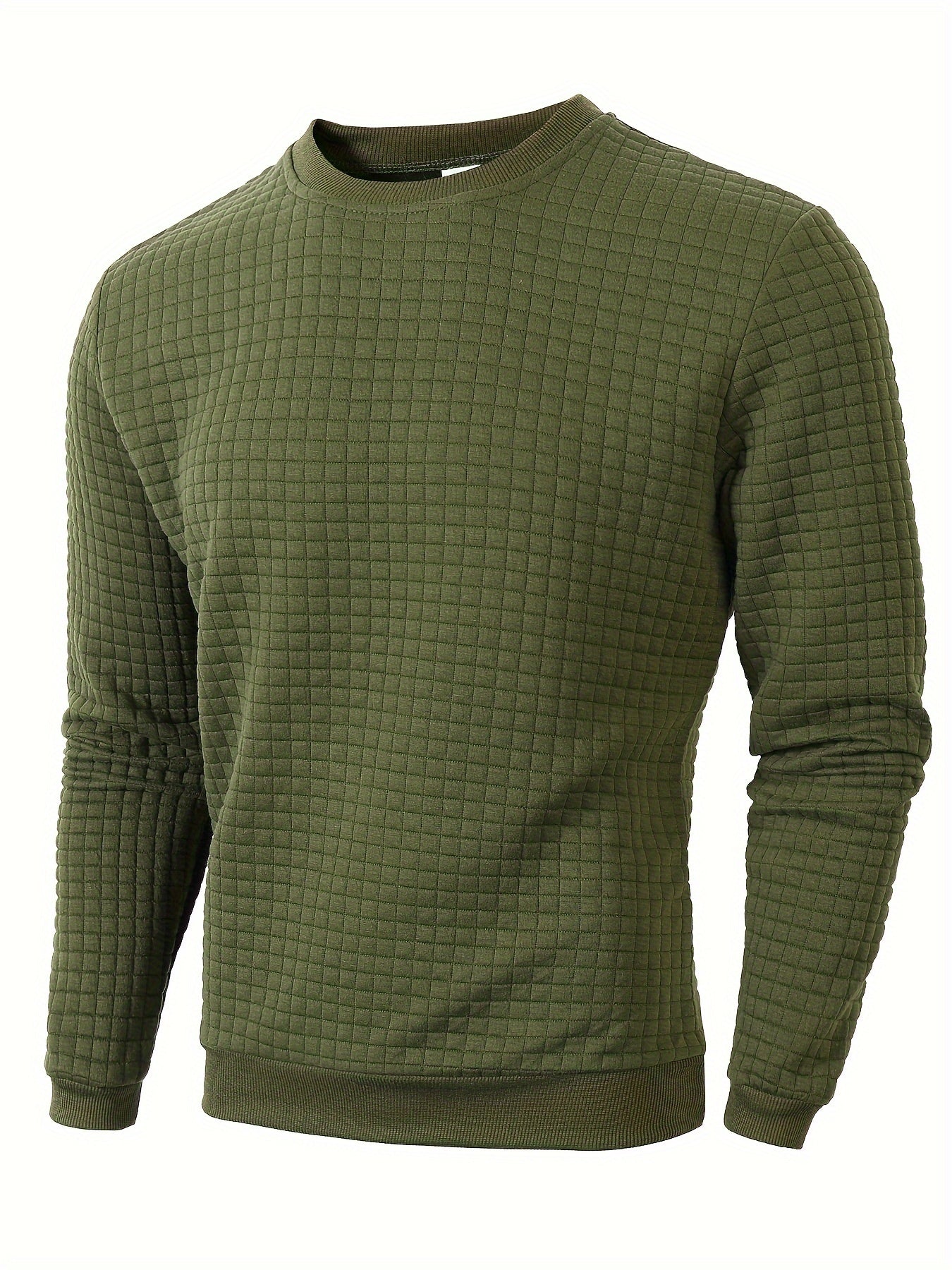 Men's Casual Sporty Grid Pattern Sweater - Soft Round Neck Long Sleeve Pullover, Regular Fit for Autumn Winter, Hand Washable