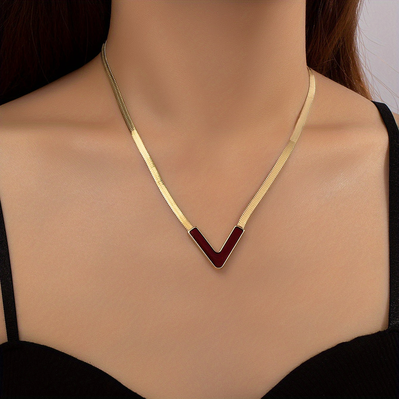 Modern Necklace with Gold-tone