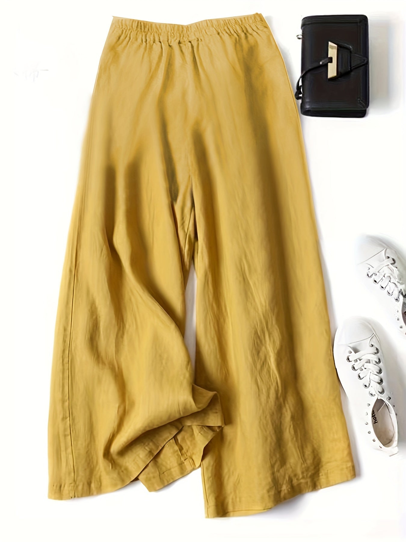 Women's Vintage Wide-Leg Ankle Pants - Non-Stretchy Elastic Waist Trousers, Loose Fit for Everyday & Formal Outfits - Machine Washable Fall/Spring/Summer Bottoms in Terracotta Red - Adult Women's Clothing, Casual Outfit Pants, Comfortable Clothi