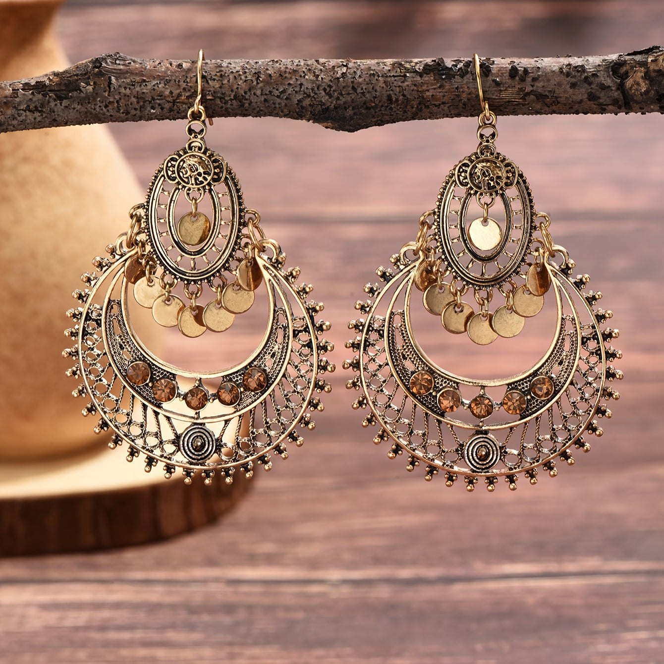 Boho Earrings with Gold-tone