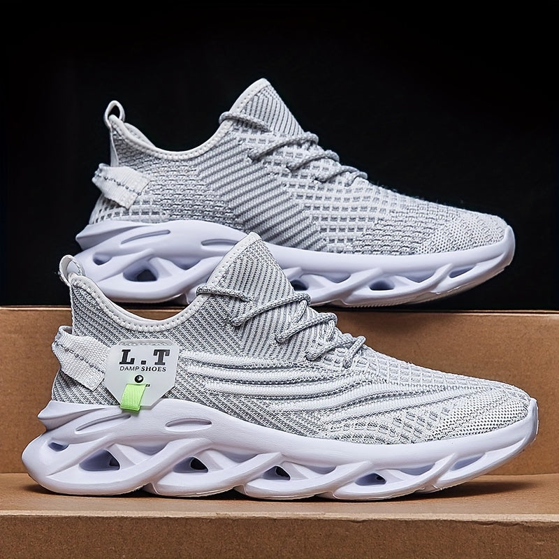Men'S Fashion Sneakers, Casual Athletic Shoes with Striped Pattern, Round Toe, Lace-Up Closure, Fabric Upper, MD Sole, All-Season Sports Footwear