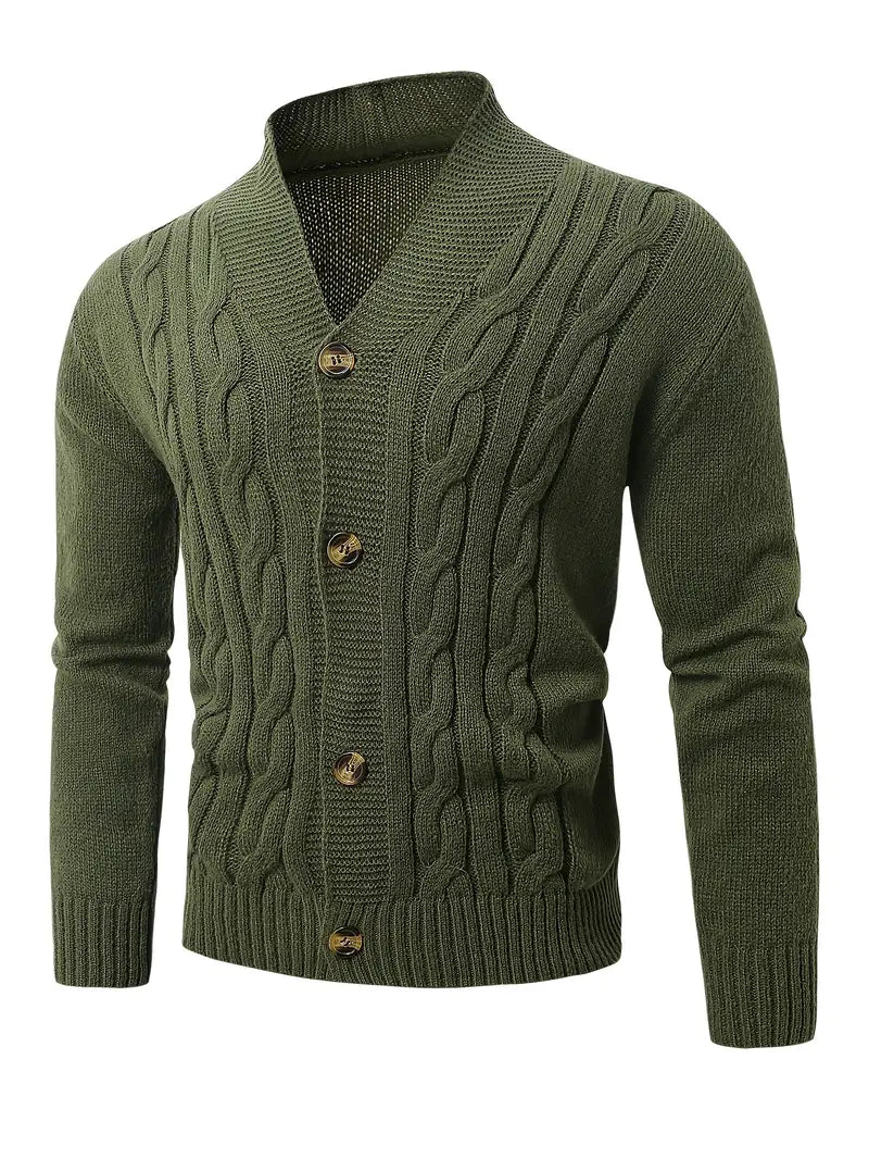 Polyester Knit Button-Up Long Sleeve Sweater