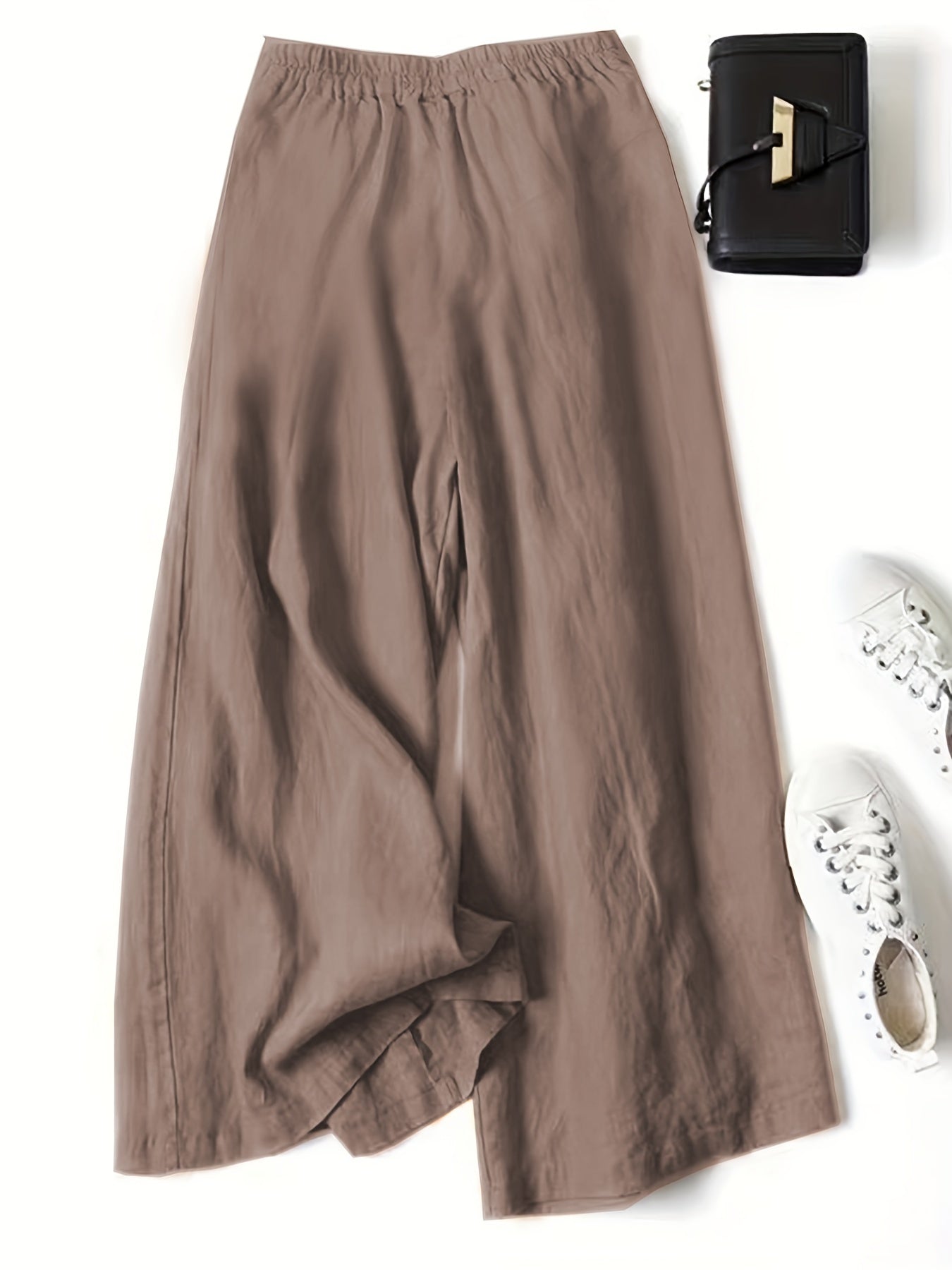 Women's Vintage Wide-Leg Ankle Pants - Non-Stretchy Elastic Waist Trousers, Loose Fit for Everyday & Formal Outfits - Machine Washable Fall/Spring/Summer Bottoms in Terracotta Red - Adult Women's Clothing, Casual Outfit Pants, Comfortable Clothi