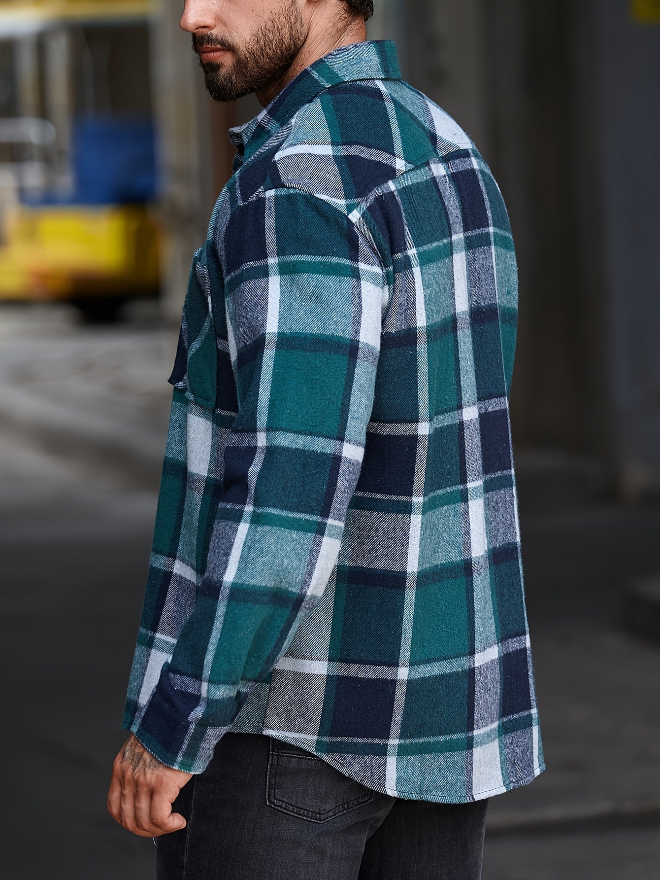 Men's Casual Flannel Shirt Coat - Solid Color Lapel Button-Up with Chest Pocket, Machine Washable Non-Stretch Fabric, Regular Fit Autumn Winter Outerwear, Autumn Apparel, Flannel, Long Sleeve Button Casual Shirt