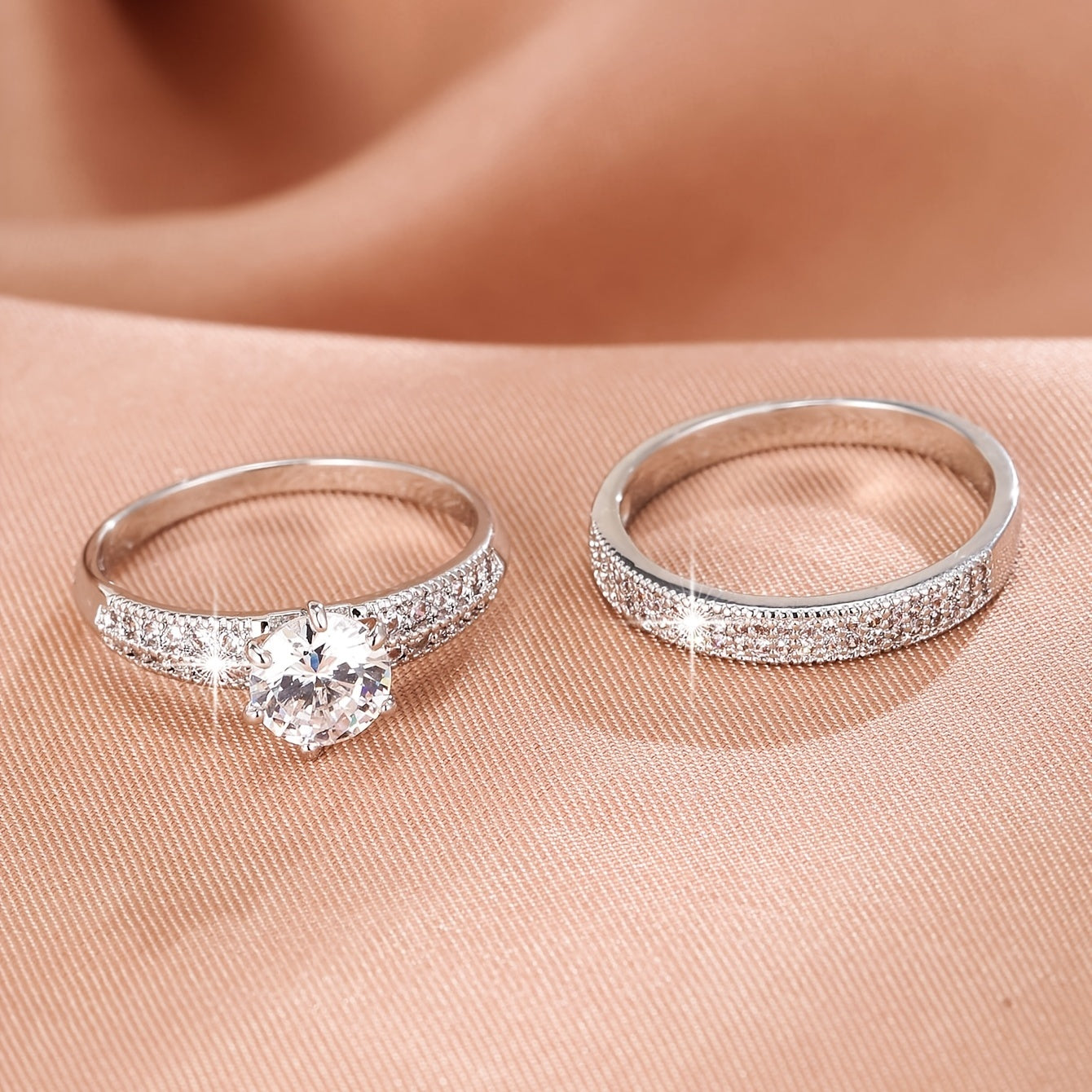 Modern 2-Piece Ring Set with Gold-tone