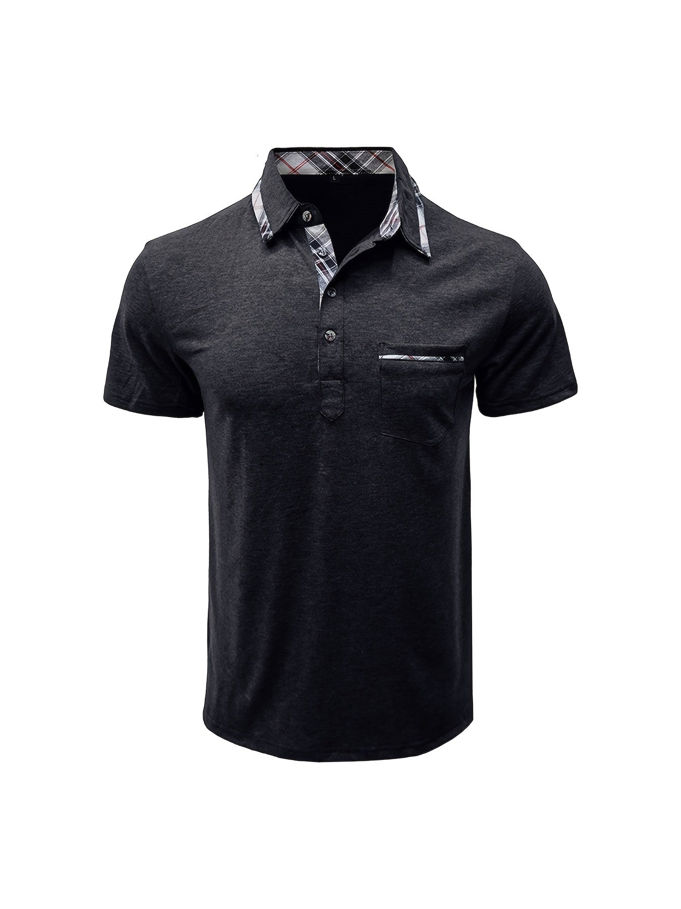 Men'S Plus Size Short Sleeve Polo Shirt with Plaid Collar and Button Details - Casual Summer Style, Regular Fit, Slight Stretch Fabric, Plus Size Shirts, PLUS SIZE