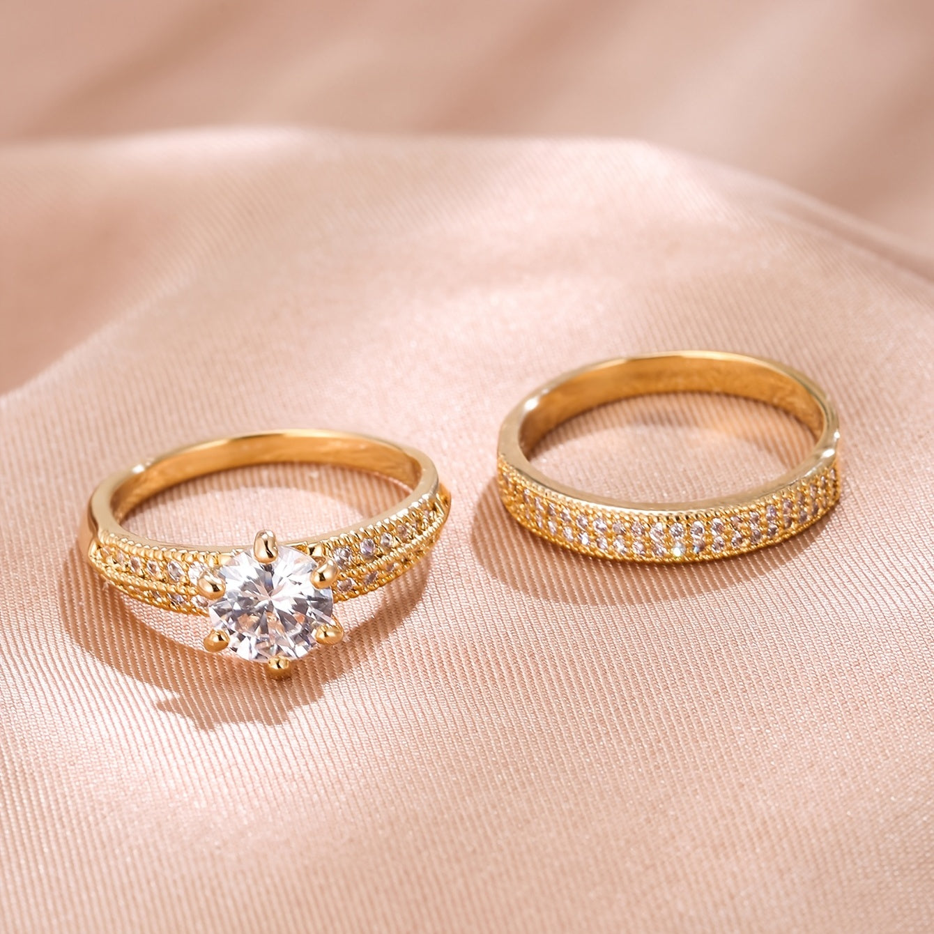 Modern 2-Piece Ring Set with Gold-tone