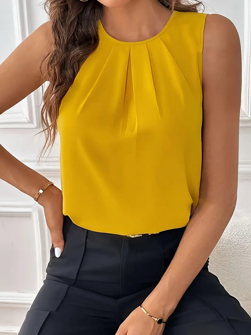 Solid Polyester Blouse Solid Color Crew