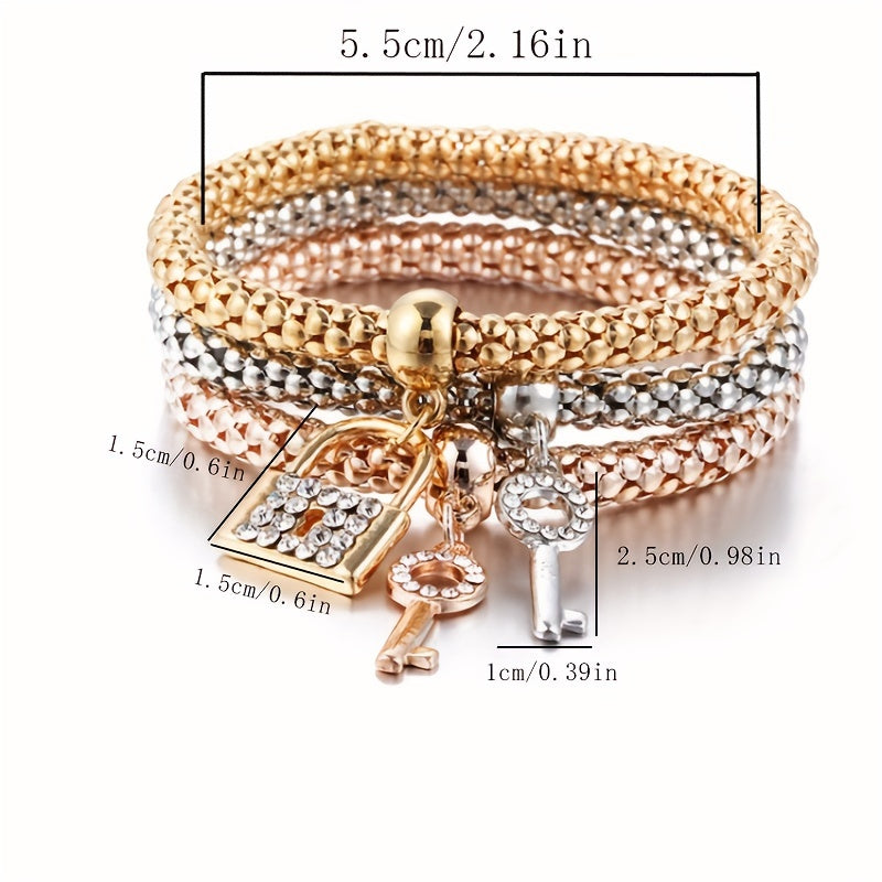 Vintage 3-Piece Necklace & Bracelet Set with Gold-tone