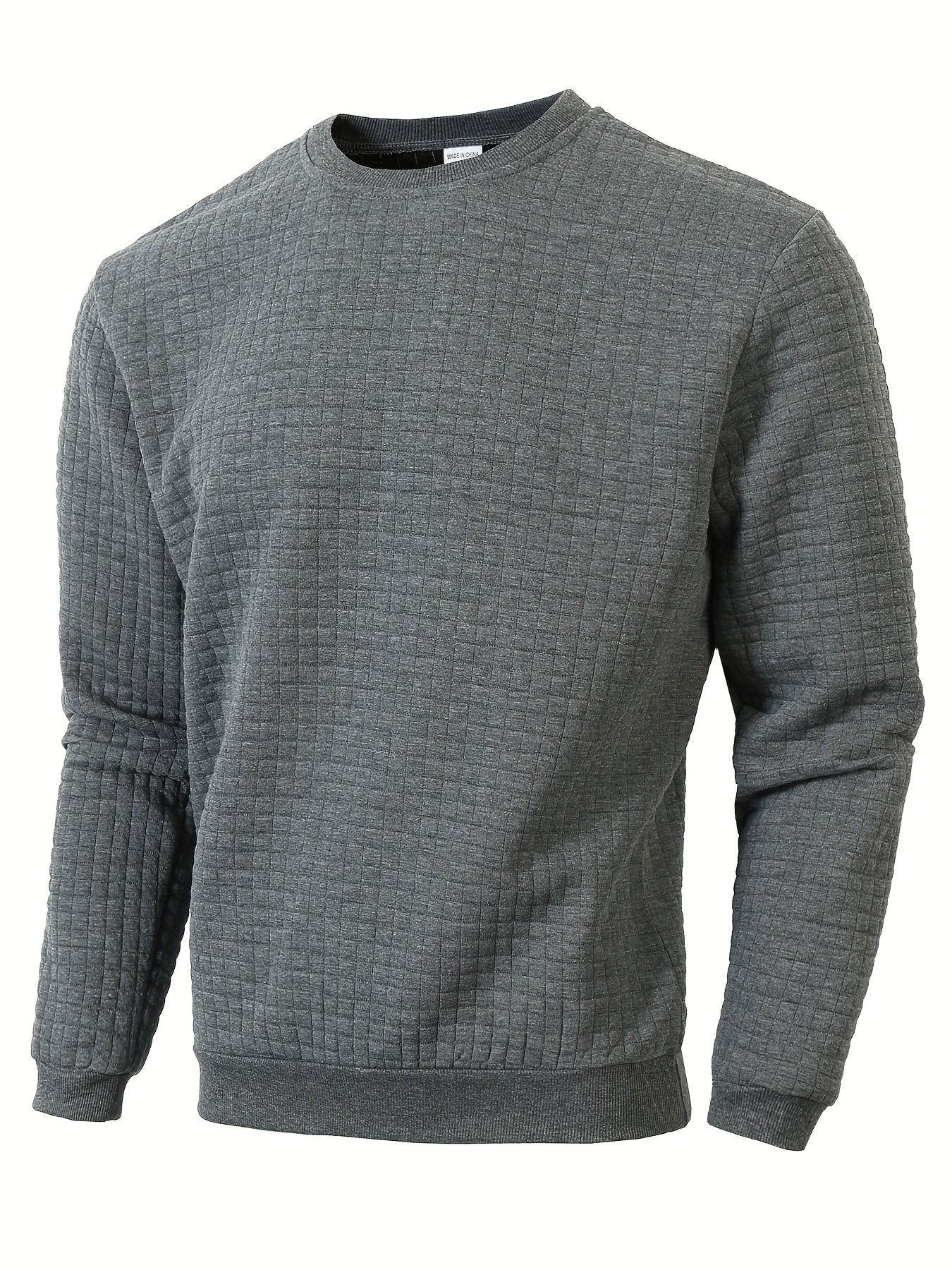 Men's Casual Sporty Grid Pattern Sweater - Soft Round Neck Long Sleeve Pullover, Regular Fit for Autumn Winter, Hand Washable