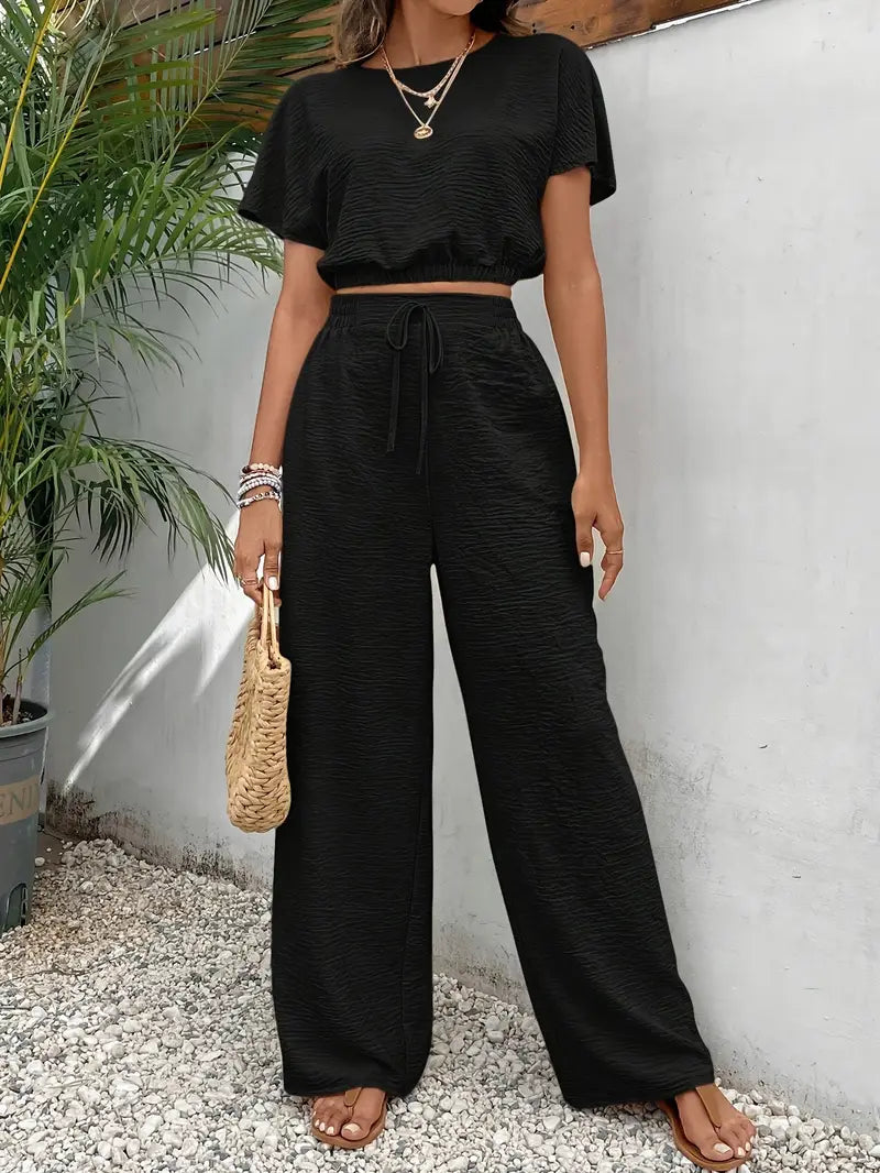 Solid Polyester Sweater Batwing Sleeve Crop