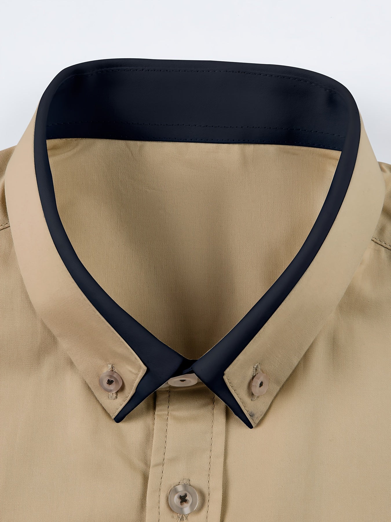 Men's Contrast Collar Design Lapel Collar Design Dress Shirts, Long Sleeve Casual Button Up Shirt For Formal Occasions